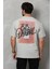 Unisex Bisiklet Yaka Baskılı Oversize T-Shirt - Gri 2