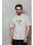 Unisex Bisiklet Yaka Baskılı Oversize T-Shirt - Gri 1
