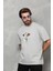 Unisex Bisiklet Yaka Baskılı Oversize T-Shirt - Gri 4