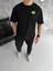 Unisex Bisiklet Yaka Baskılı Oversize T-Shirt - Siyah 1