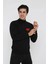 Unisex Yarım Boğazlı Baskılı Dokuma Triko - Siyah 1