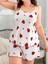 Büyük Beden Çilek Desen Pamuklu Şortlu Pijama Takımı 2