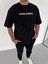 Unisex Bisiklet Yaka Baskılı Oversize T-Shirt - Siyah 1