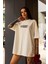 Unisex Bisiklet Yaka Baskılı Oversize T-Shirt - Beyaz 1