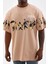 Unisex Bisiklet Yaka Baskılı Oversize T-Shirt - Bej 2