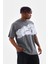 Unisex Bisiklet Yaka Baskılı Oversize T-Shirt - Gri 4