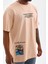Unisex Bisiklet Yaka Baskılı Oversize T-Shirt - Bej 2