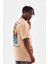 Unisex Bisiklet Yaka Baskılı Oversize T-Shirt - Bej 4