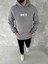 Uzun Kol Kapşonlu Göğüs Baskılı Sweatshirt - Gri 1