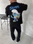Ön ve Arka Baskılı Oversize Bisiklet Yaka T-Shirt- Siyah 3