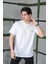 Unisex Bisiklet Yaka Baskılı Oversize T-Shirt - Beyaz 2