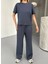 Osy Modal Yumuşak Dokulu Kumaş Kısa Kollu Bluz Rahat Pantalon Ikili Takım- Füme 2