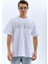 Unisex Oversize Taşlı Bisiklet Yaka T-Shirt - Beyaz 4