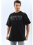Unisex Oversize Taşlı Bisiklet Yaka T-Shirt - Siyah 1