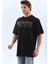 Unisex Oversize Taşlı Bisiklet Yaka T-Shirt - Siyah 4