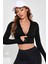 Özel Kadın Siyah Uzun Kol Fermuarlı Parmak Geçme Detaylı Dik Yaka Crop Top Bluz Fırsat!!! 1