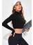 Özel Kadın Siyah Uzun Kol Fermuarlı Parmak Geçme Detaylı Dik Yaka Crop Top Bluz Fırsat!!! 3
