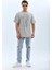Unisex Oversize Taşlı Bisiklet Yaka T-Shirt - Gri 1