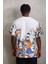 Unisex Oversize Baskılı Bisiklet Yaka T-Shirt - Beyaz 2