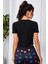 Özel Kadın Siyah Çift Fermuarlı Yarım Kol Crop Top Bluz Fırsat!!! 2