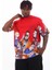 Unisex Oversize Baskılı Bisiklet Yaka T-Shirt - Kırmızı 3