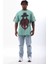 Unisex Oversize Baskılı Bisiklet Yaka T-Shirt - Mint Yeşili 1