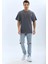 Unisex Oversize Taşlı Bisiklet Yaka T-Shirt - Füme 4