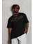 Unisex Oversize Taşlı Bisiklet Yaka T-Shirt - Siyah 2