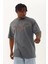 Unisex Oversize Taşlı Bisiklet Yaka T-Shirt - Füme 1