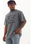 Unisex Oversize Baskılı Bisiklet Yaka T-Shirt - Füme 1