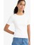 Slim Fit Dar Kesim Bisiklet Yaka Basic Düz Fitilli Kaşkorse Kısa Kollu Tişört C0097AX25AU 1