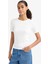 Slim Fit Dar Kesim Bisiklet Yaka Basic Düz Fitilli Kaşkorse Kısa Kollu Tişört C0097AX25AU 3