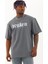 Unisex Oversize Baskılı Bisiklet Yaka T-Shirt - Füme 1