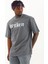 Unisex Oversize Baskılı Bisiklet Yaka T-Shirt - Füme 2