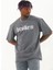 Unisex Oversize Baskılı Bisiklet Yaka T-Shirt - Füme 3