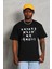 Unisex Oversize Baskılı Bisiklet Yaka T-Shirt - Siyah 1