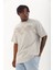 Unisex Oversize Taşlı Bisiklet Yaka T-Shirt - Gri 2