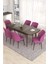 Eva Serisi, 80X132 Açılabilir Mdf Barok Ahşap Desen Mutfak Masası ve 6 Sandalye Mor 2