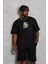 Unisex Oversize Baskılı Bisiklet Yaka T-Shirt - Siyah 1