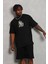 Unisex Oversize Baskılı Bisiklet Yaka T-Shirt - Siyah 2