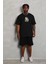 Unisex Oversize Baskılı Bisiklet Yaka T-Shirt - Siyah 3