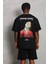 Unisex Oversize Baskılı Bisiklet Yaka T-Shirt - Siyah 4