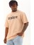 Unisex Oversize Baskılı Bisiklet Yaka T-Shirt - Bej 1
