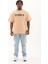 Unisex Oversize Baskılı Bisiklet Yaka T-Shirt - Bej 4