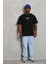Unisex Oversize Baskılı Bisiklet Yaka T-Shirt - Siyah 3