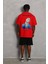 Unisex Oversize Baskılı Bisiklet Yaka T-Shirt - Kırmızı 4