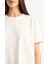 Oversize Geniş Kalıp Bisiklet Yaka Basic Düz Beyaz Kısa Kollu Tişört E4935AX25AU 5