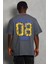 Unisex Oversize Baskılı Bisiklet Yaka T-Shirt - Füme 4