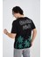 Erkek Baskılı Bisiklet Yaka T-Shirt - Siyah 3