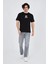 Erkek Bisiklet Yakalı Baskılı T-Shirt - Siyah 2